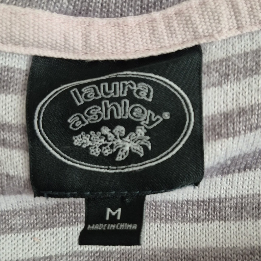 Laura Ashley LOVE Gray and White Striped Pajama Top
